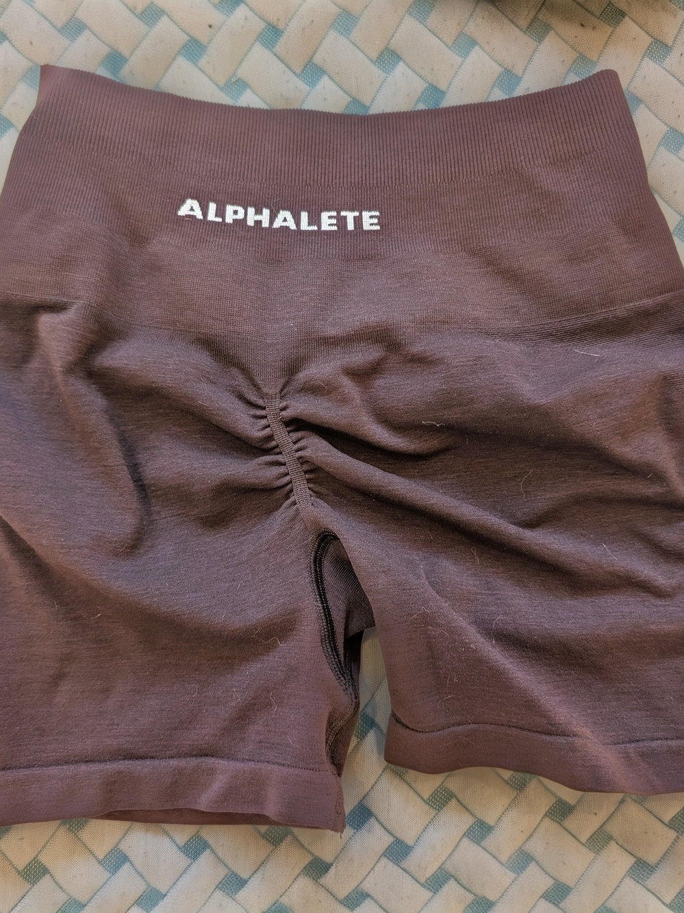 Alphalete High-Waisted Scrunch-Back Workout Shorts in Brown - Amplify Contour